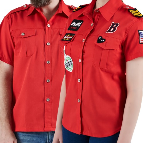 빨강 반팔 유니폼셔츠가게 식당 미용실 카페셔츠 유니폼 소량인쇄가능